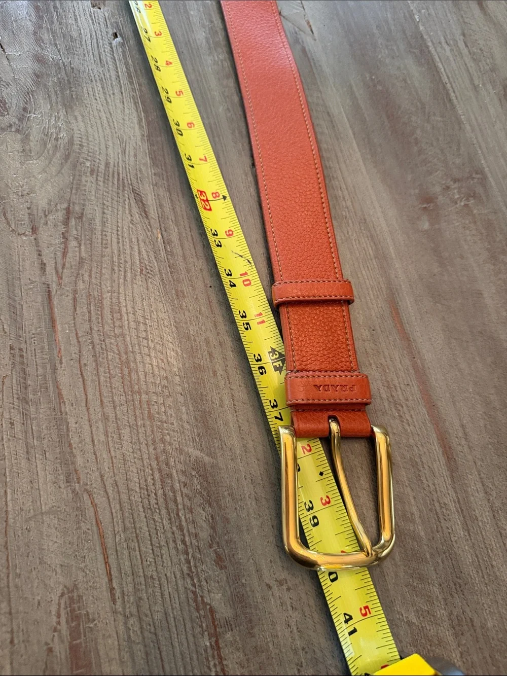 Prada Orange Leather Belt with Gold Hardware